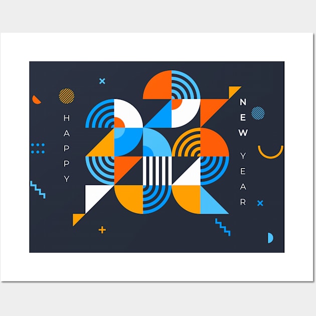 Happy New Year 2022 // Modern Geometric Design Wall Art by SLAG_Creative